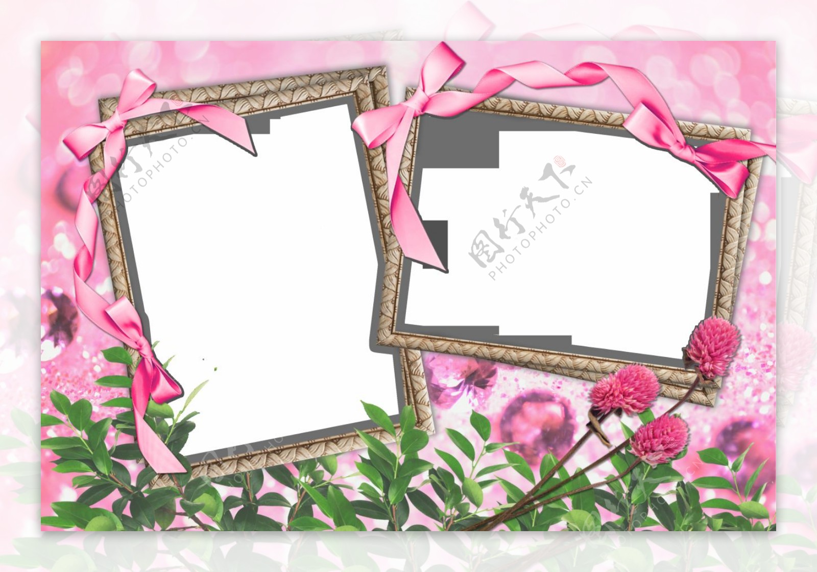 粉红色玫瑰爱情边框免抠png透明图层素材