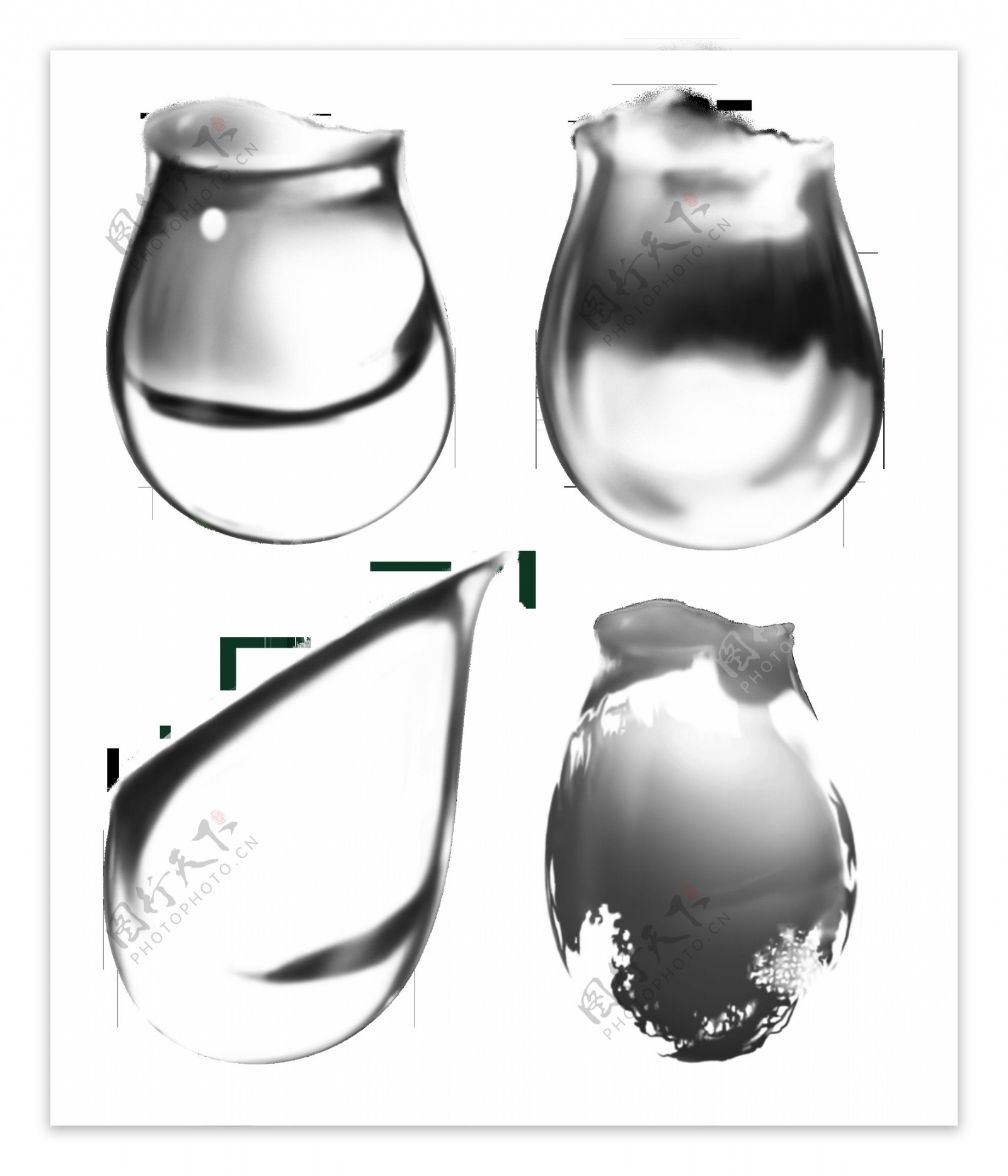 四颗透明水珠水滴免抠png透明图层素材
