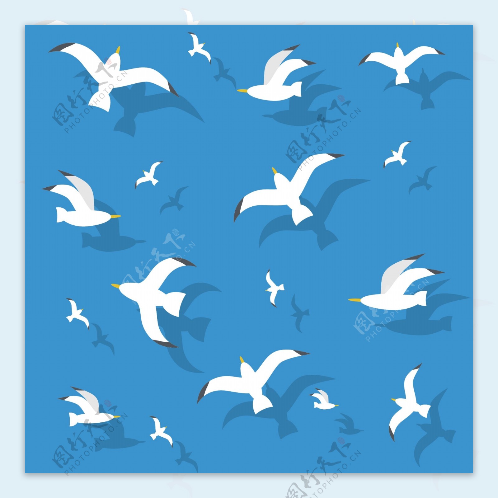飞翔的白色海鸥无缝背景矢量图