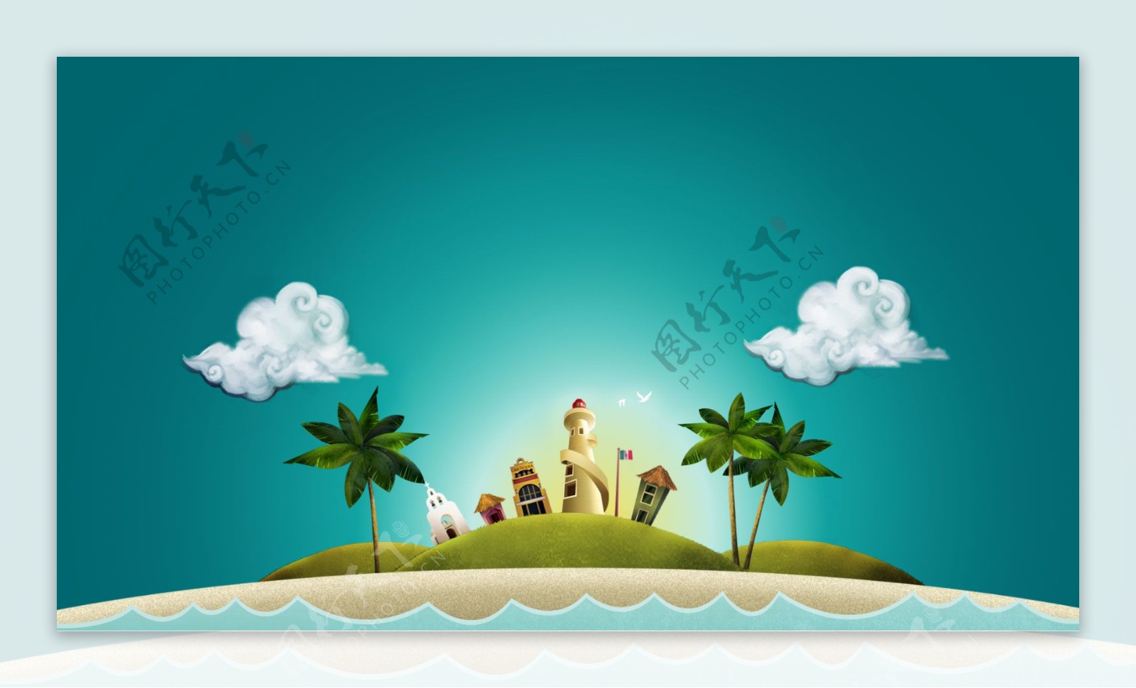 蓝色海滩夏季椰树风情淘宝banner背景