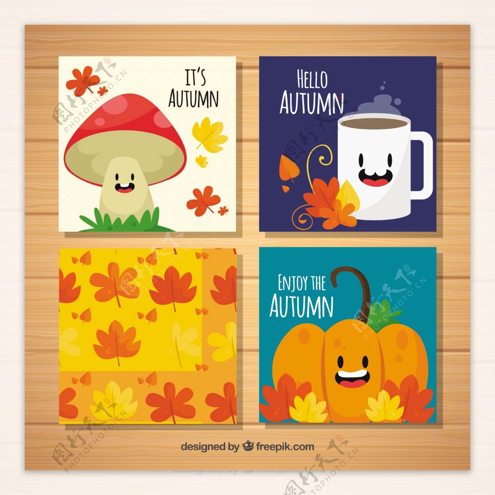卡片收集笑脸秋天的元素