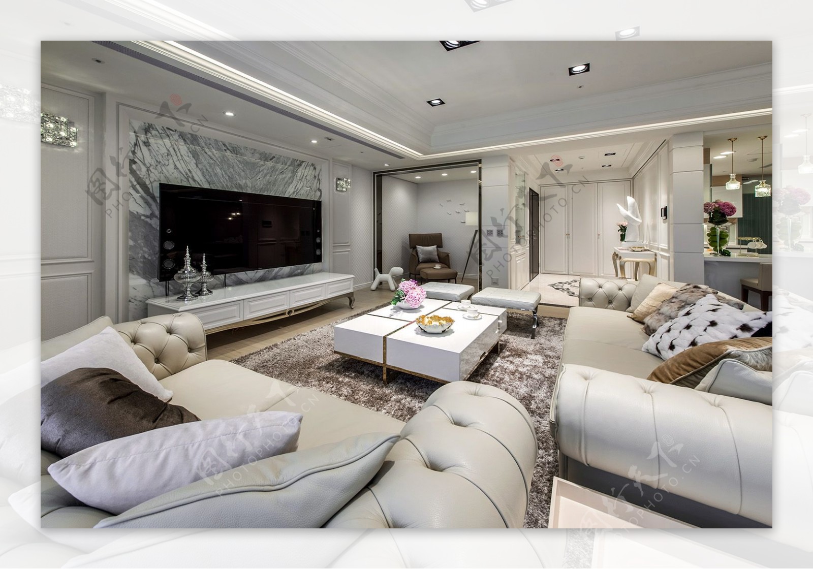 欧式白色客厅沙发效果图