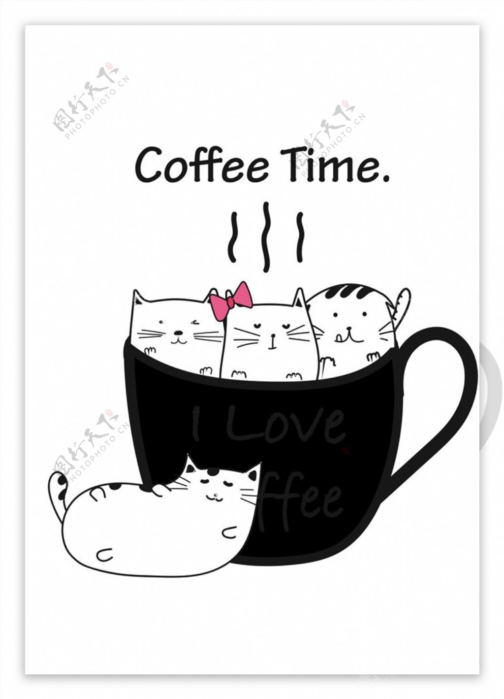 卡通猫咖啡杯矢量图下载