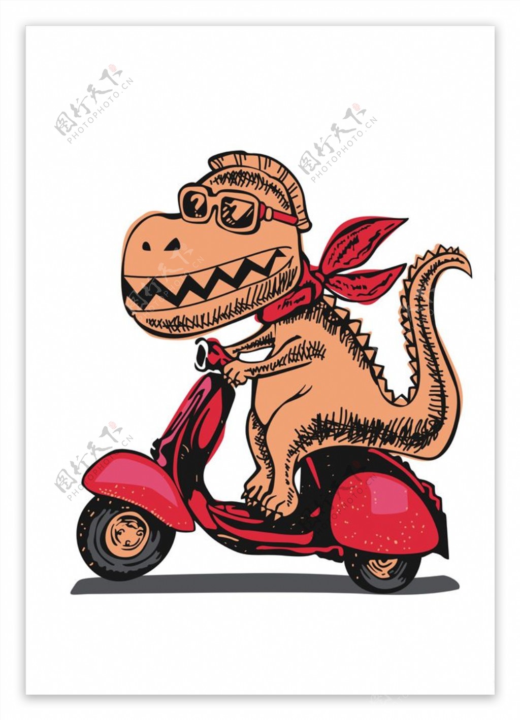 卡通恐龙骑摩托车矢量图下载