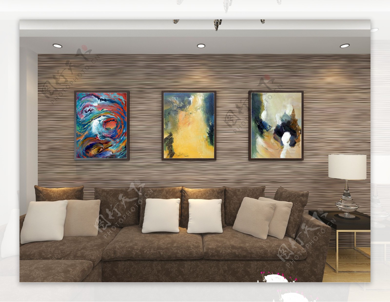 客厅装饰抽象三联画