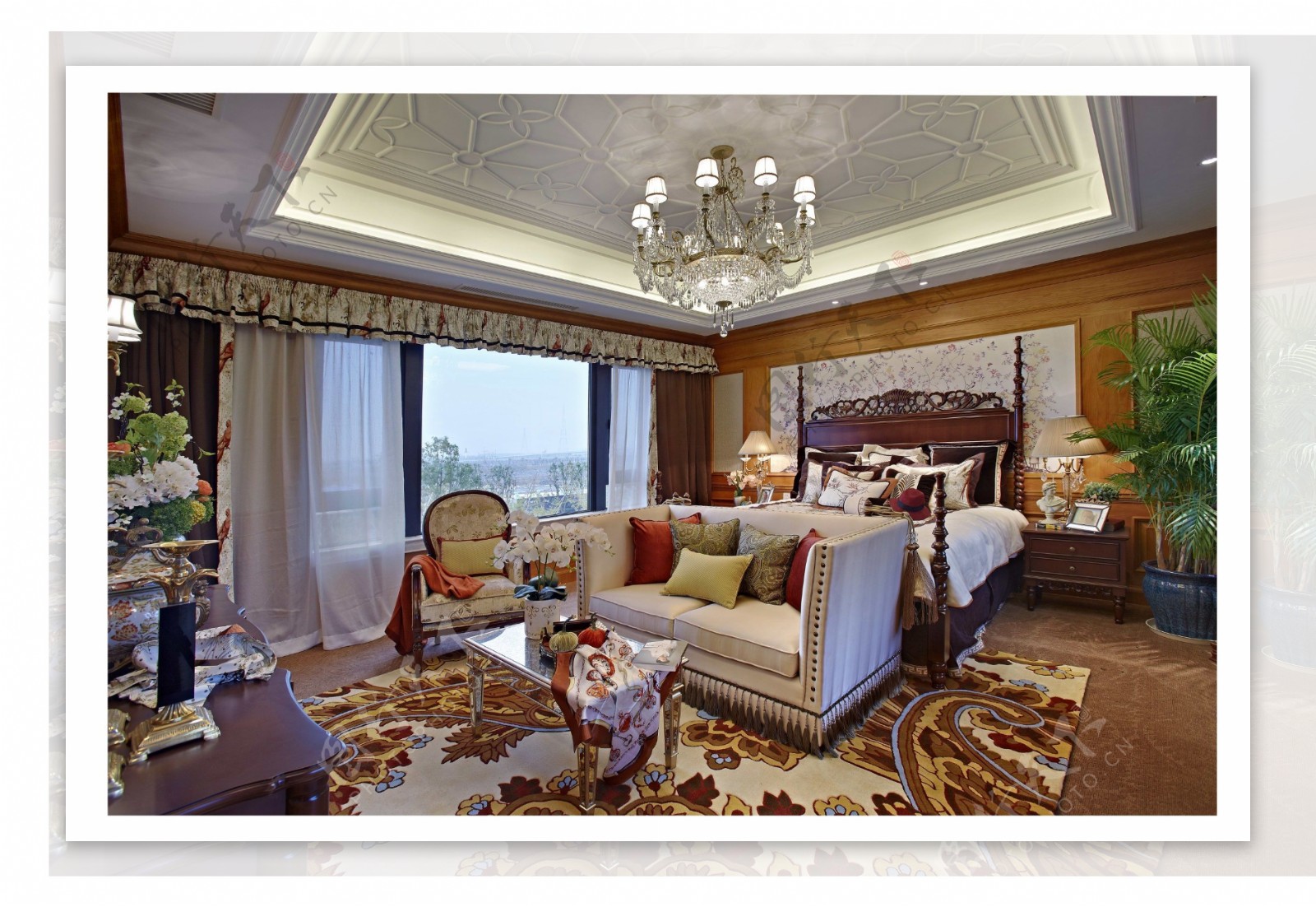 现代时尚卧室酒红色花纹地毯室内装修效果图