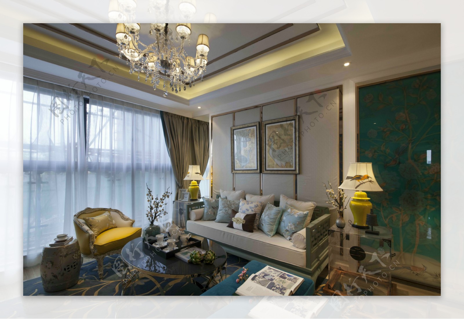 中式时尚室内客厅沙发效果图