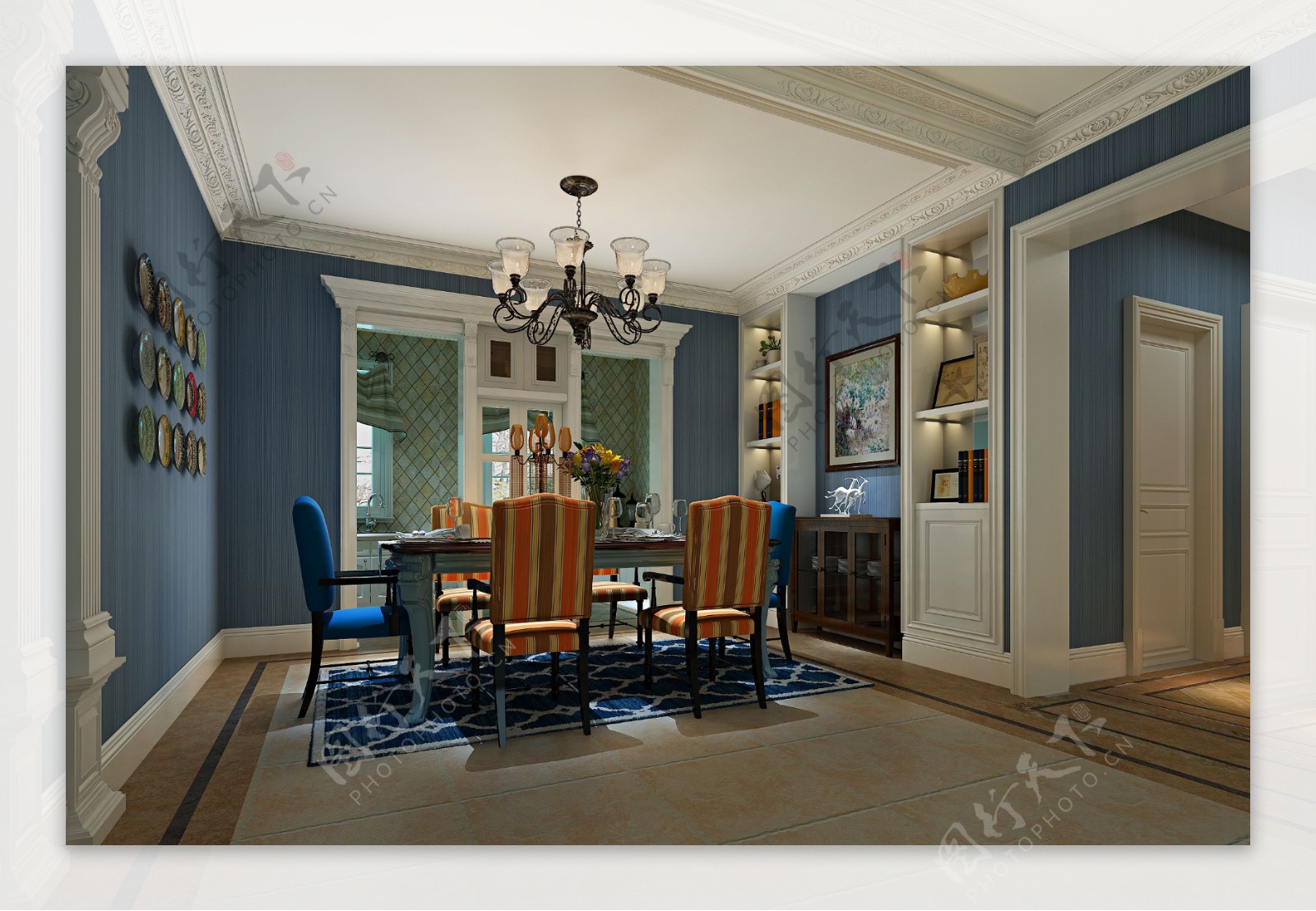 美式风格客厅条纹椅子室内装修效果图