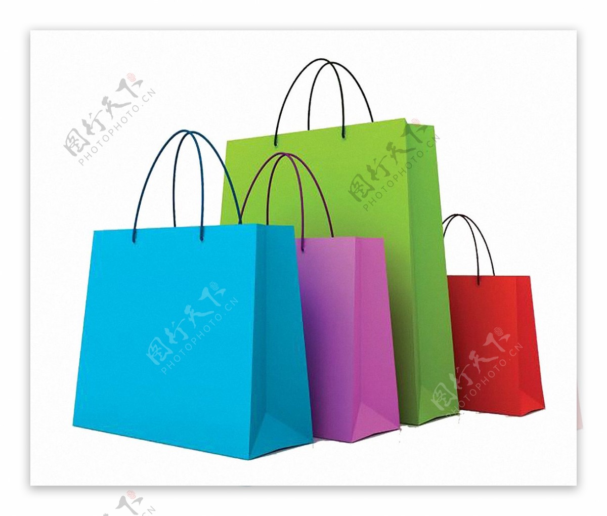 四个彩色购物袋免抠png透明图层素材