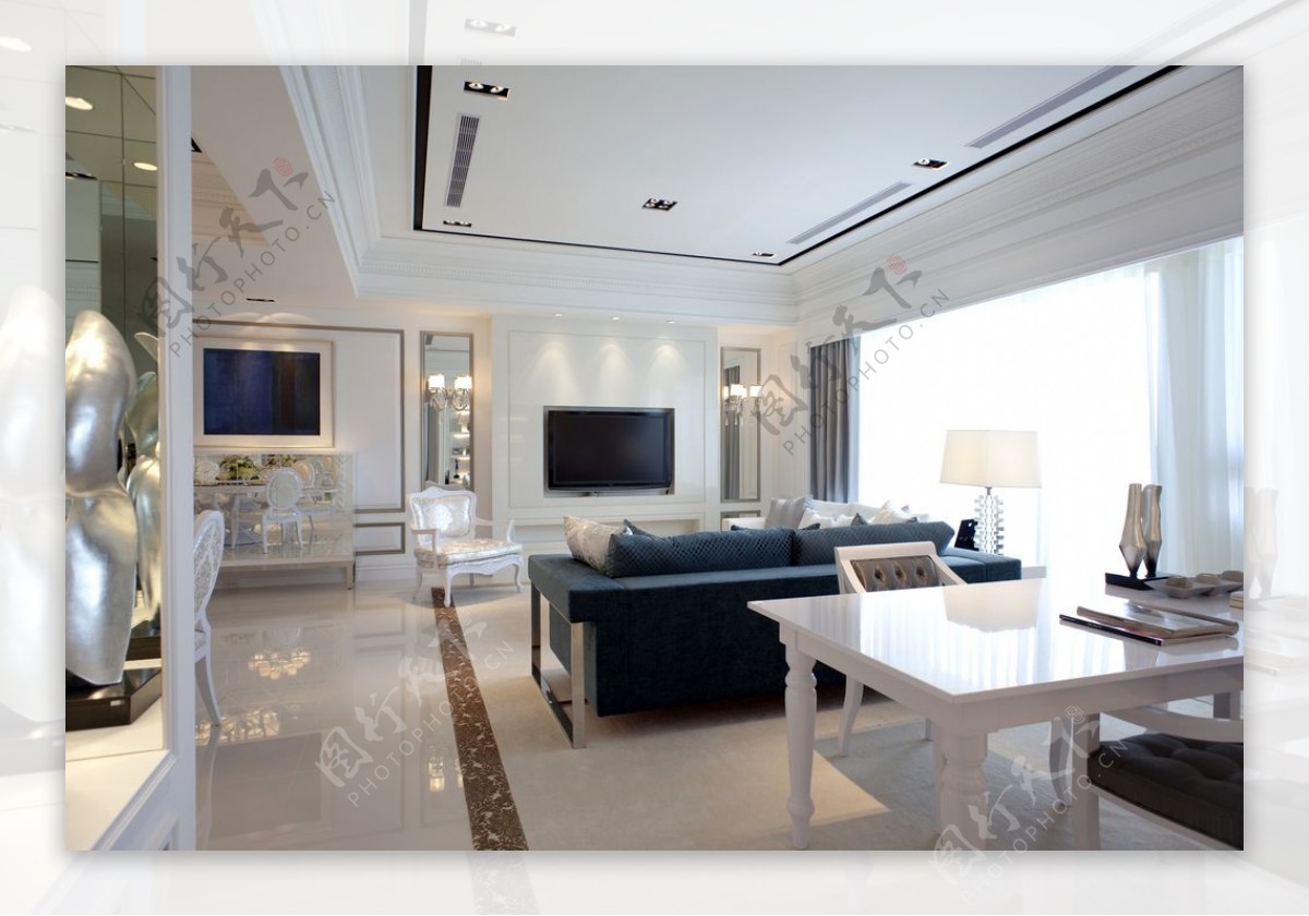 现代简约客厅装修白色调效果图