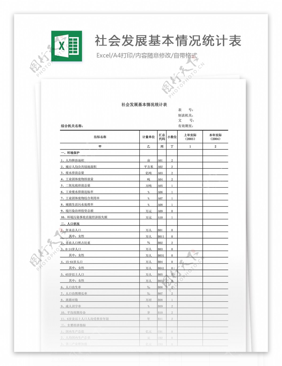 社会发展基本情况统计表