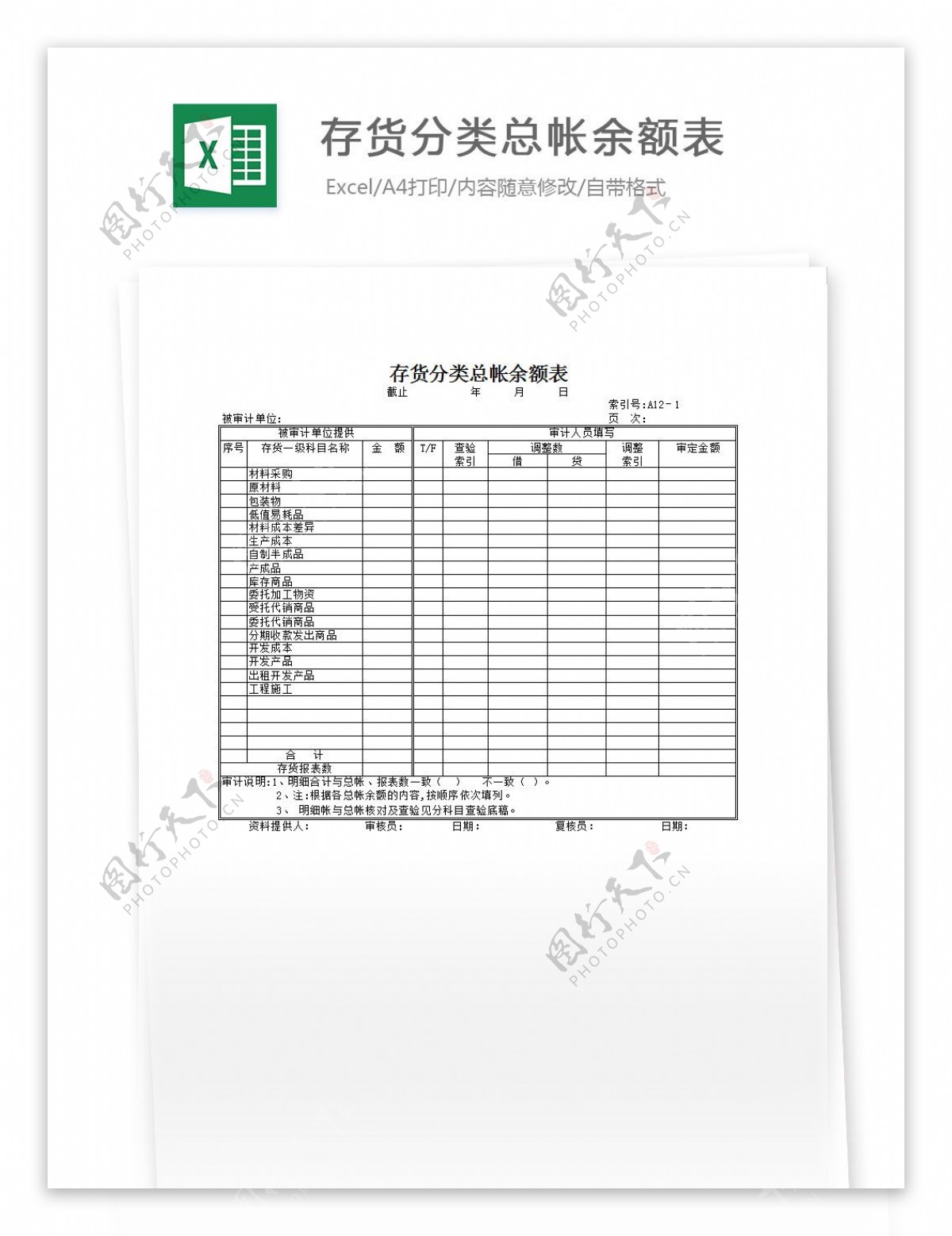 存货分类总帐余额表