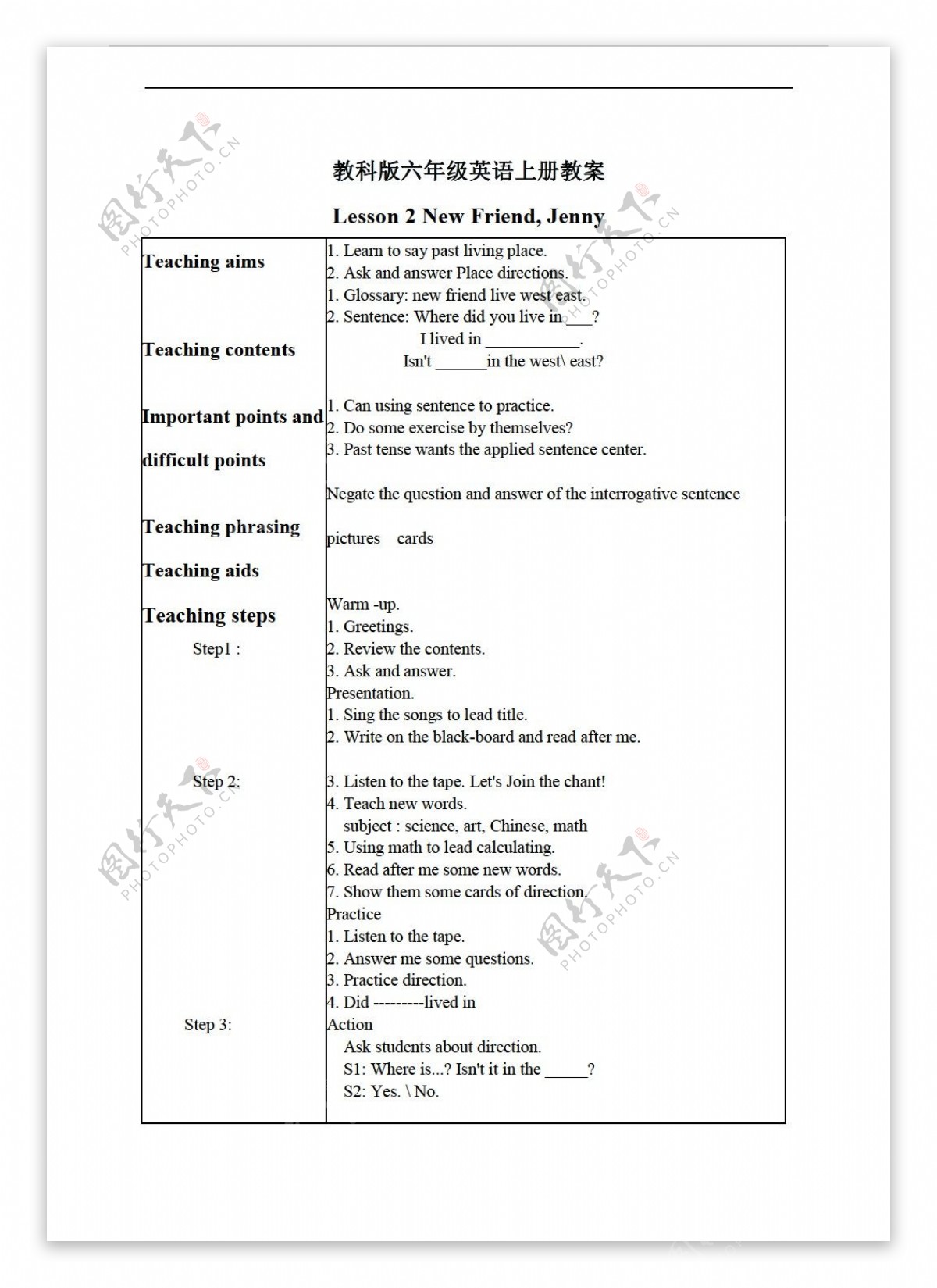 六年级上英语上册教案Lesson2Period1