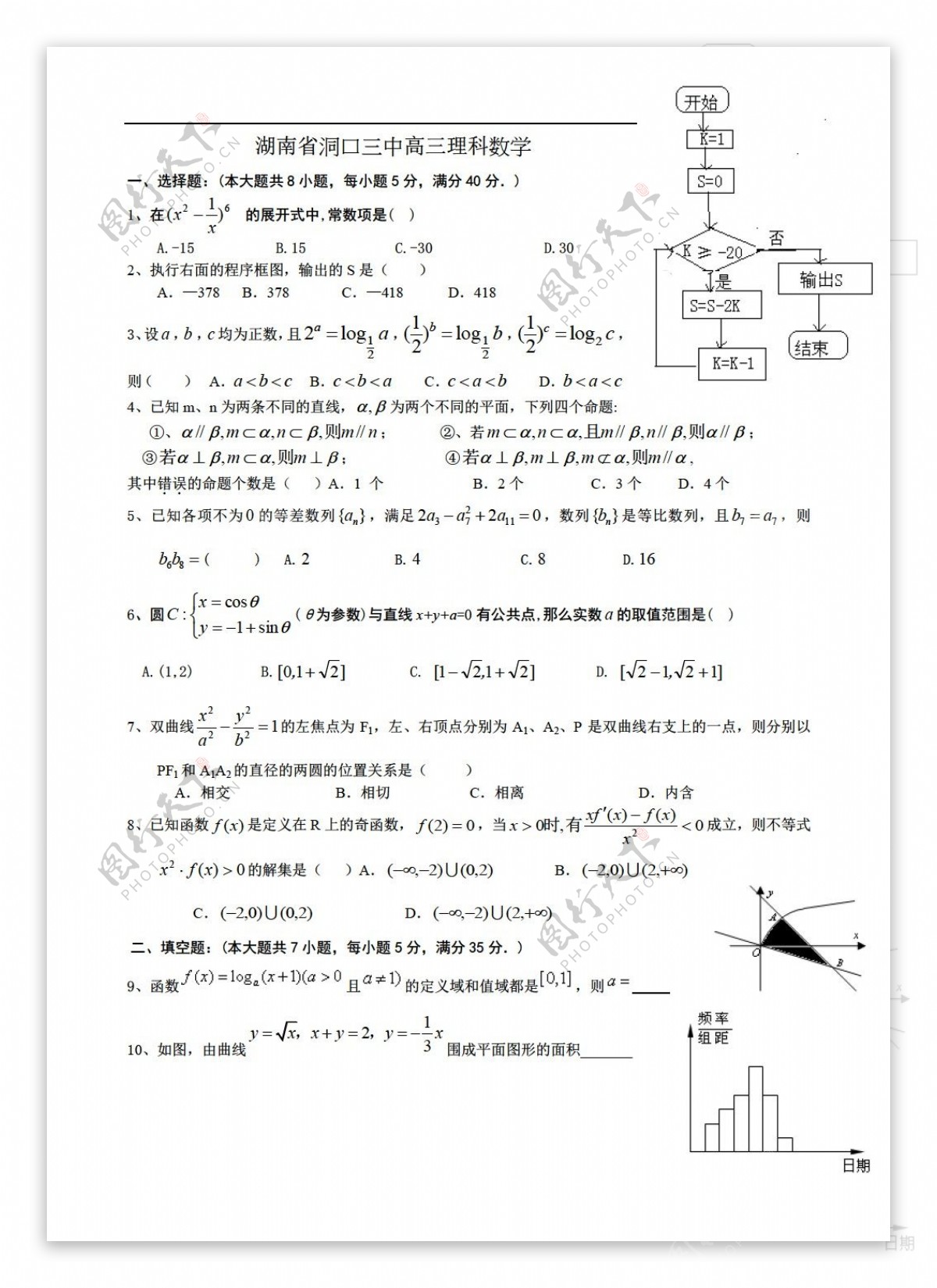 数学湘教版湖南省洞口三中理科09年10月月考试题