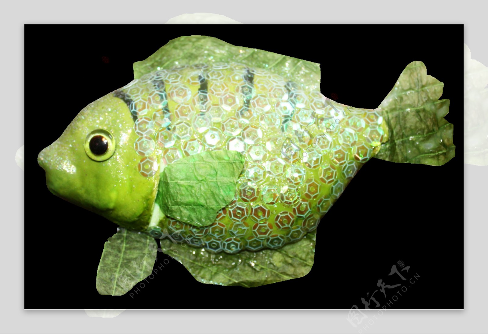手绘绿色奇特鱼类png透明素材
