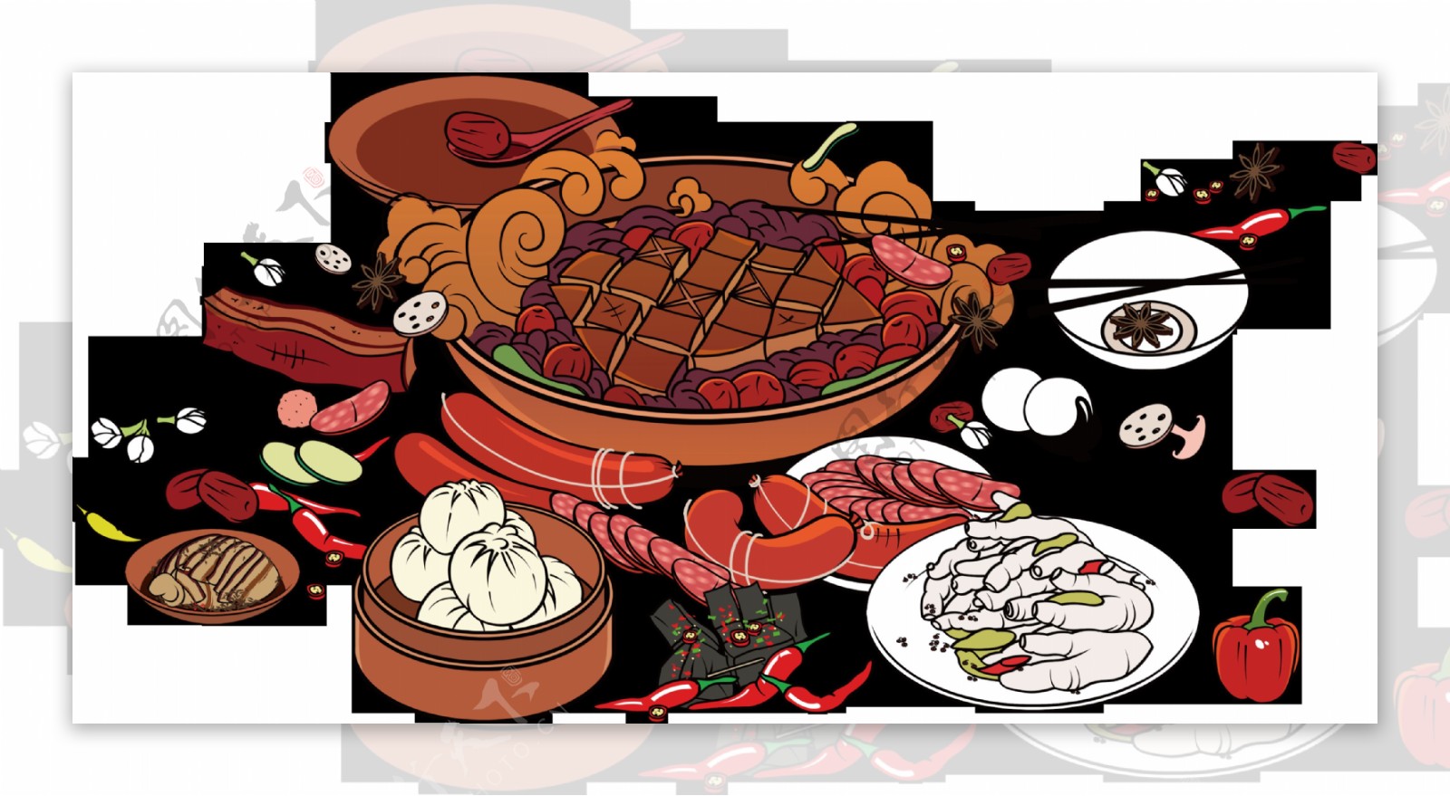 手绘中国料理美味食物png透明素材