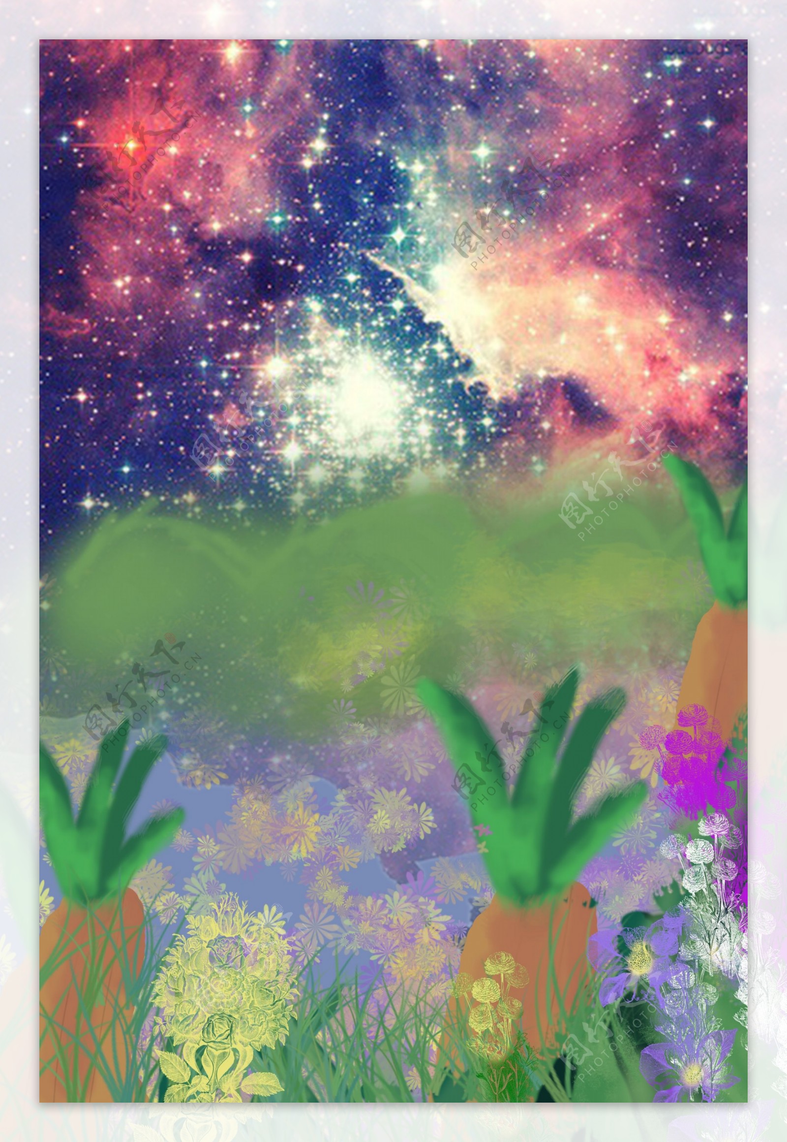 水彩森林星空背景图