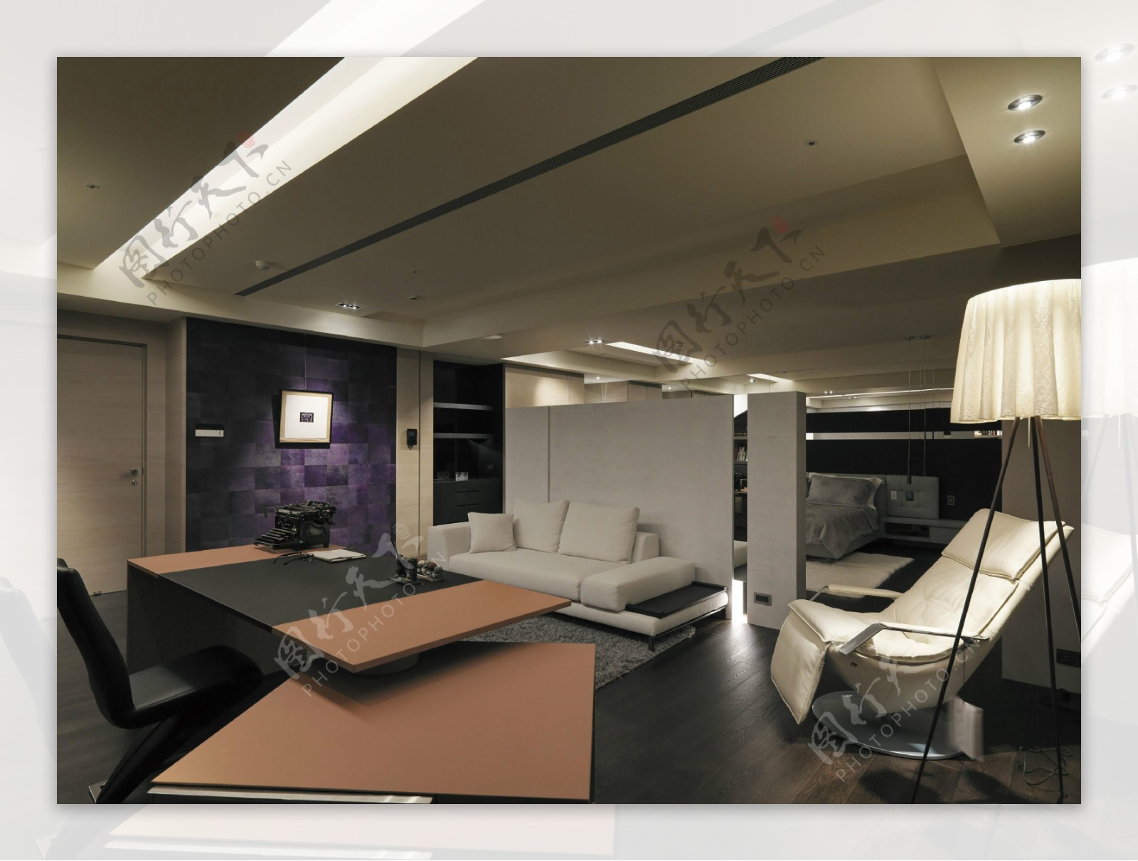 现代时尚客厅白色落地灯室内装修效果图