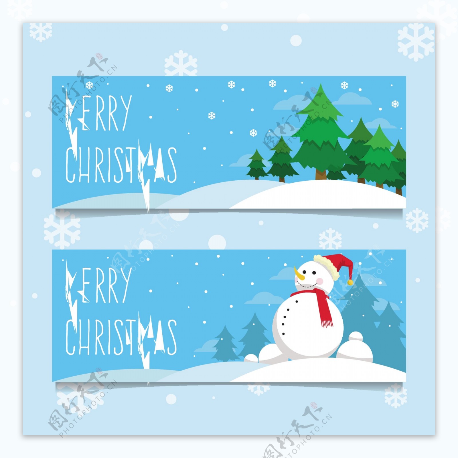 蓝色圣诞雪人礼品卡设计