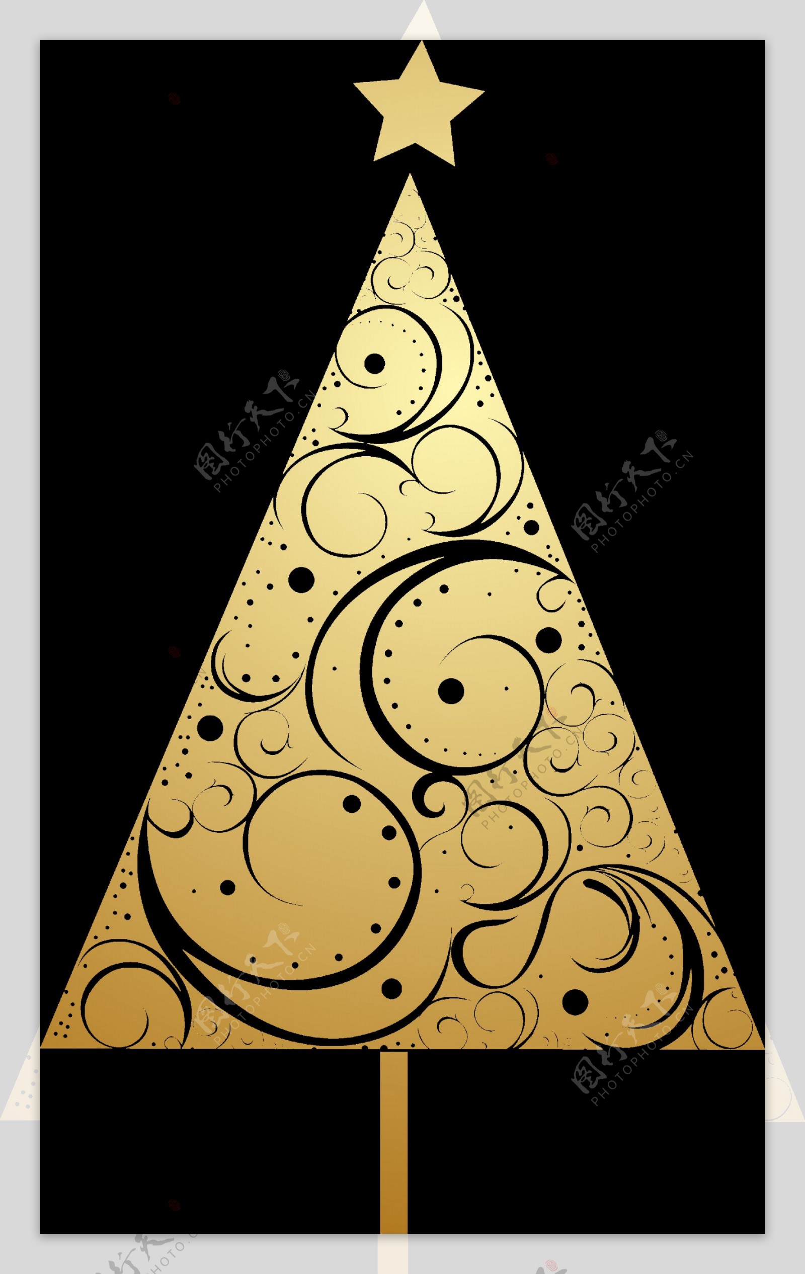 抽象金色花纹圣诞树免抠元素