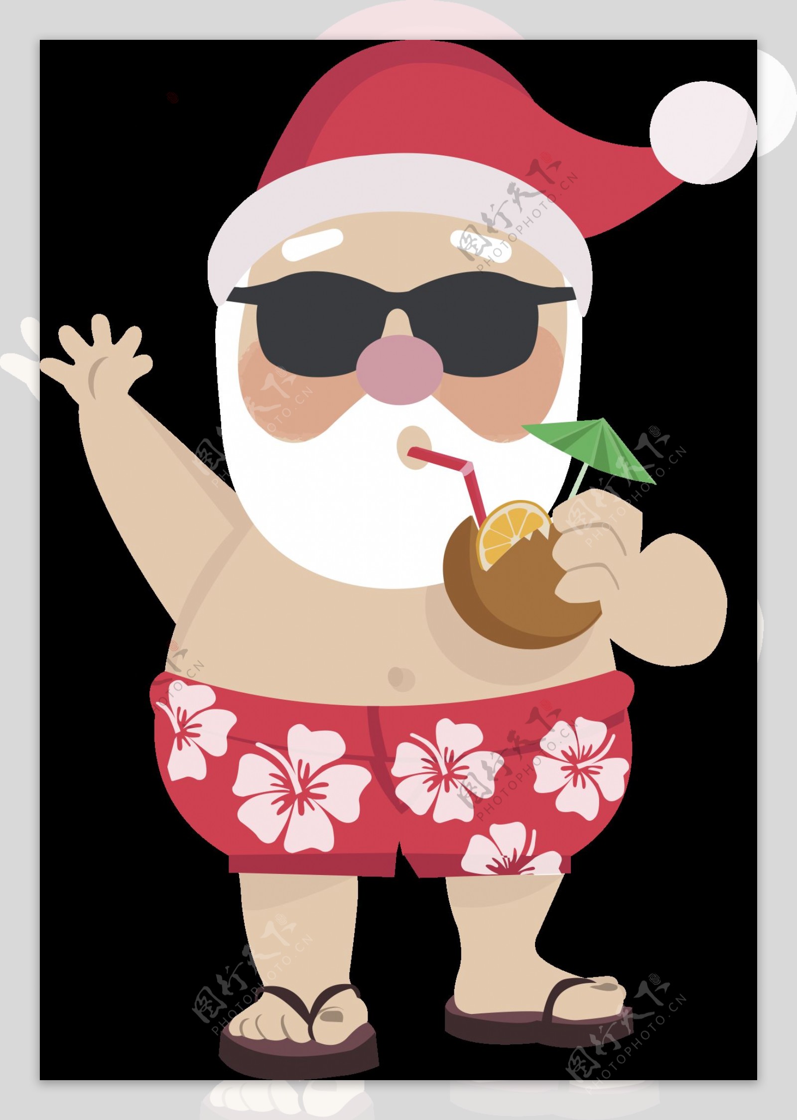穿花泳裤的圣诞老人图案