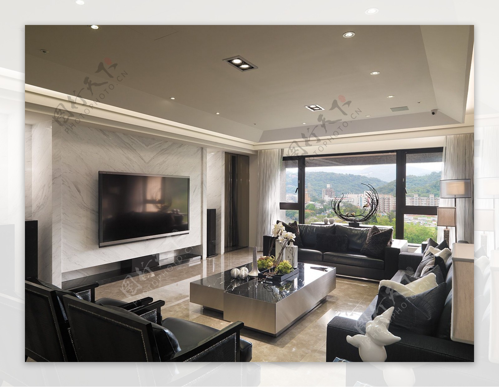 现代精致客厅黑色沙发室内装修JPEG图