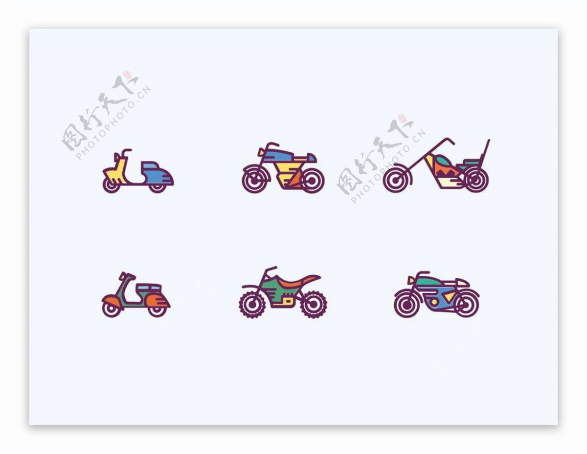 彩色摩托车图标sketch素材