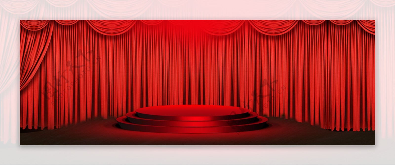 红色绚丽舞台幕布链子三层台子