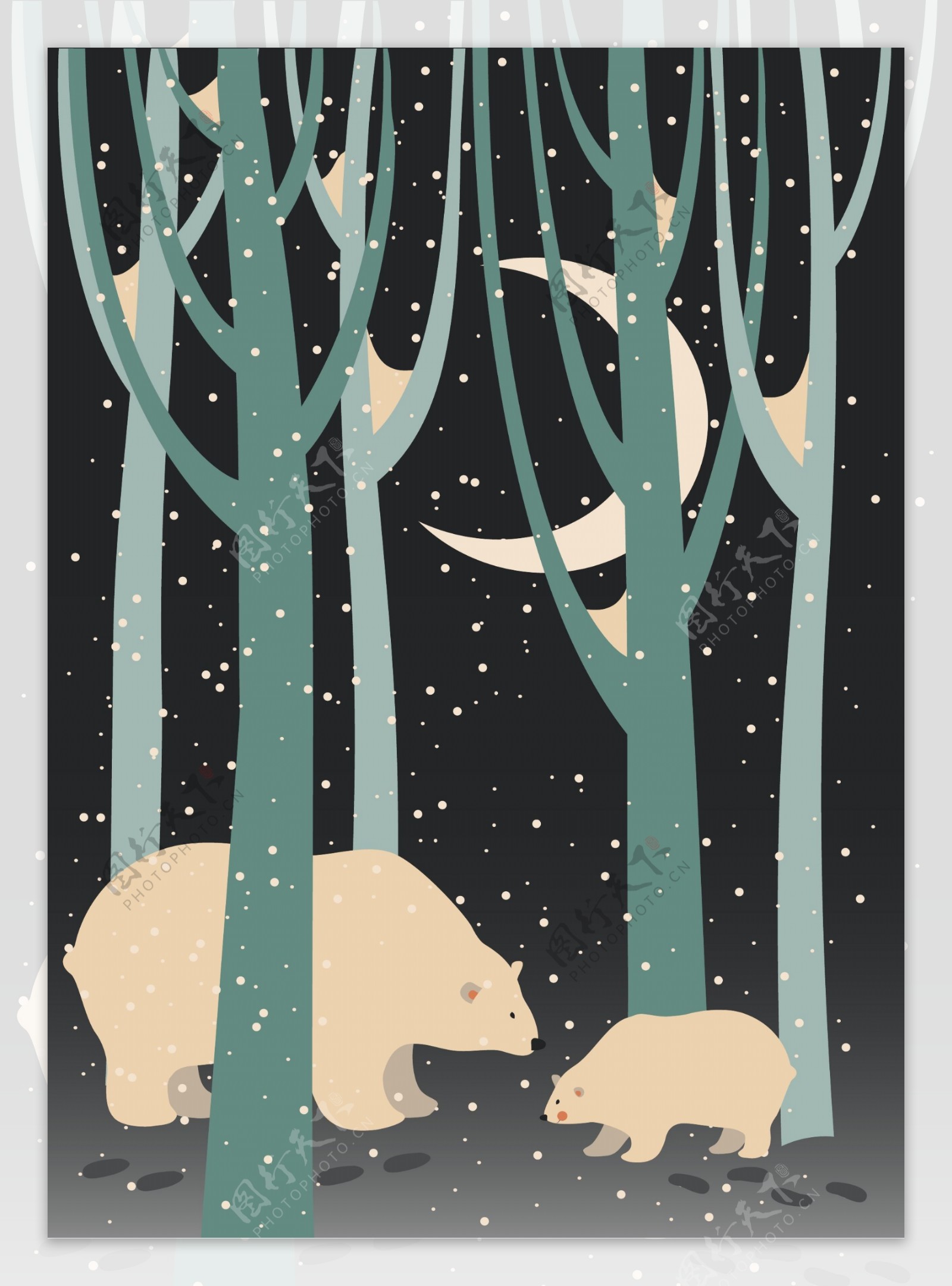 森林里的北极熊插画