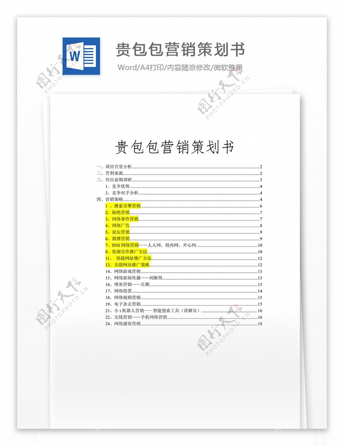 贵包包营销策划书word文档模板