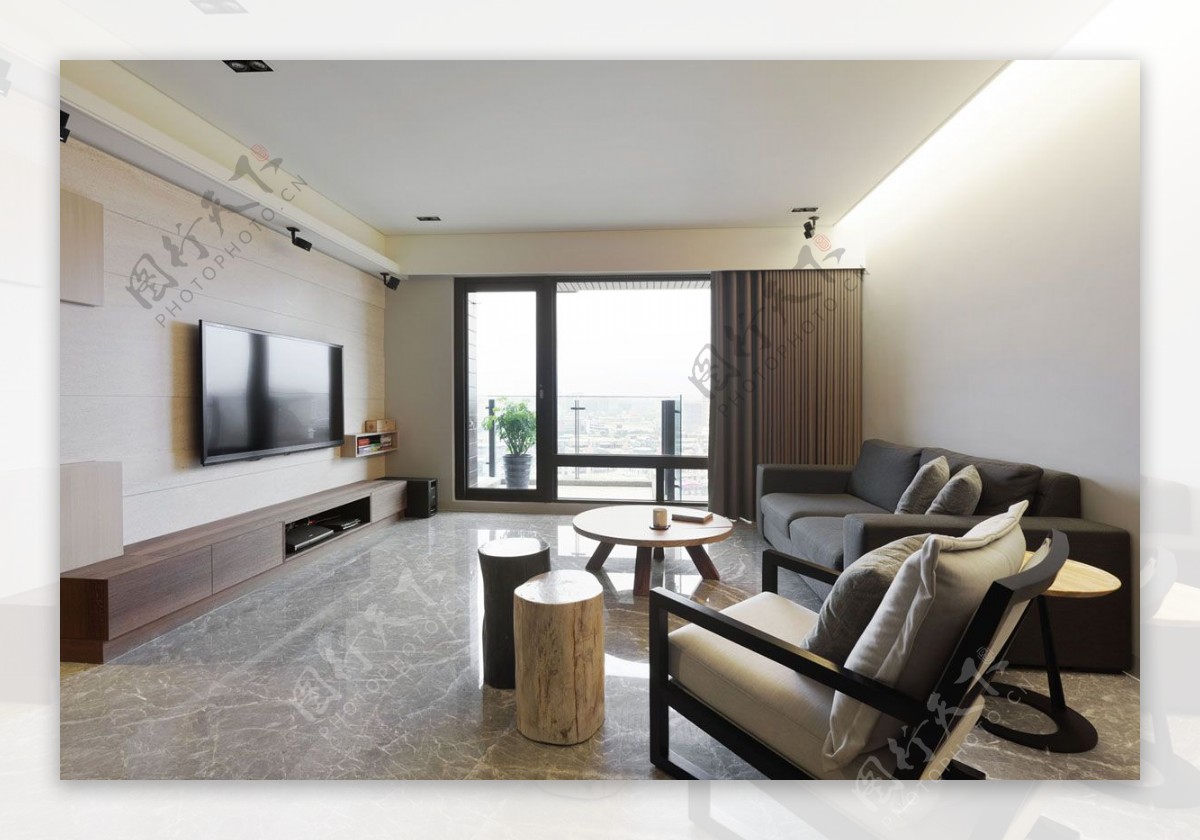 现代简约雅致客厅素色沙发室内装修效果图