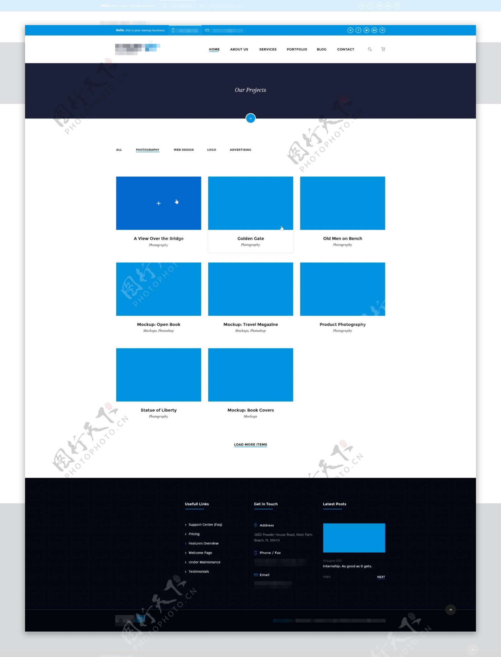 蓝色科技商务项目展示界面