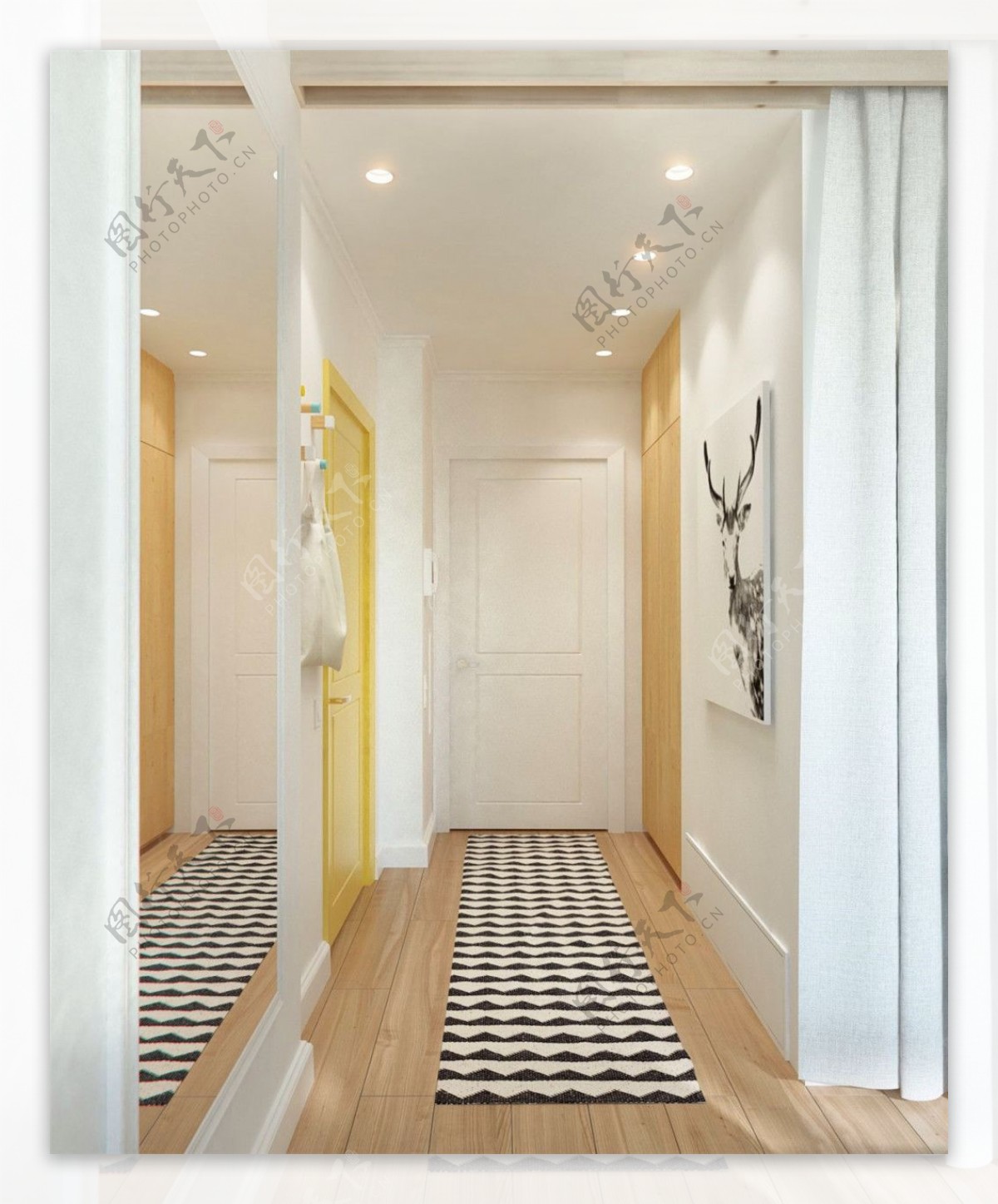 现代时尚客厅走廊黑白波浪地毯室内装修图