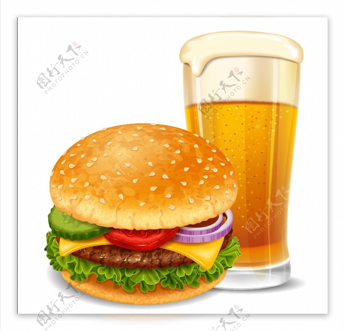 汉堡与啤酒杯插画矢量素材