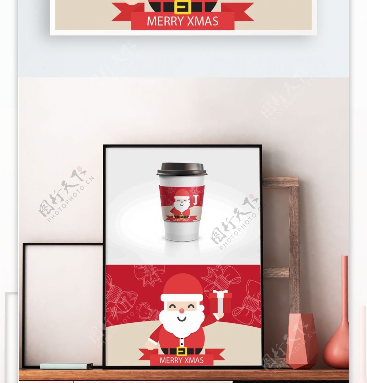 可爱有趣圣诞老人蝴蝶结节日包装咖啡杯套设计