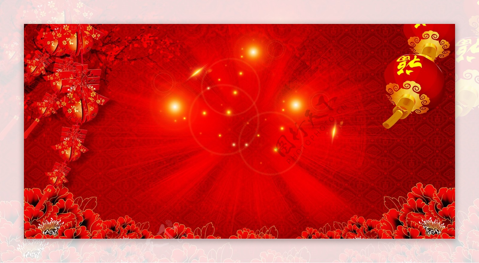 大红灯笼新年背景图展板背景广告背景
