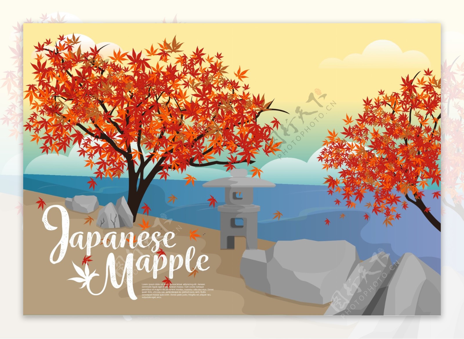 日本枫树矢量风景插画