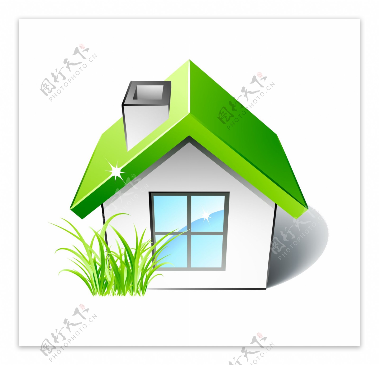 卡通绿色小房子png元素