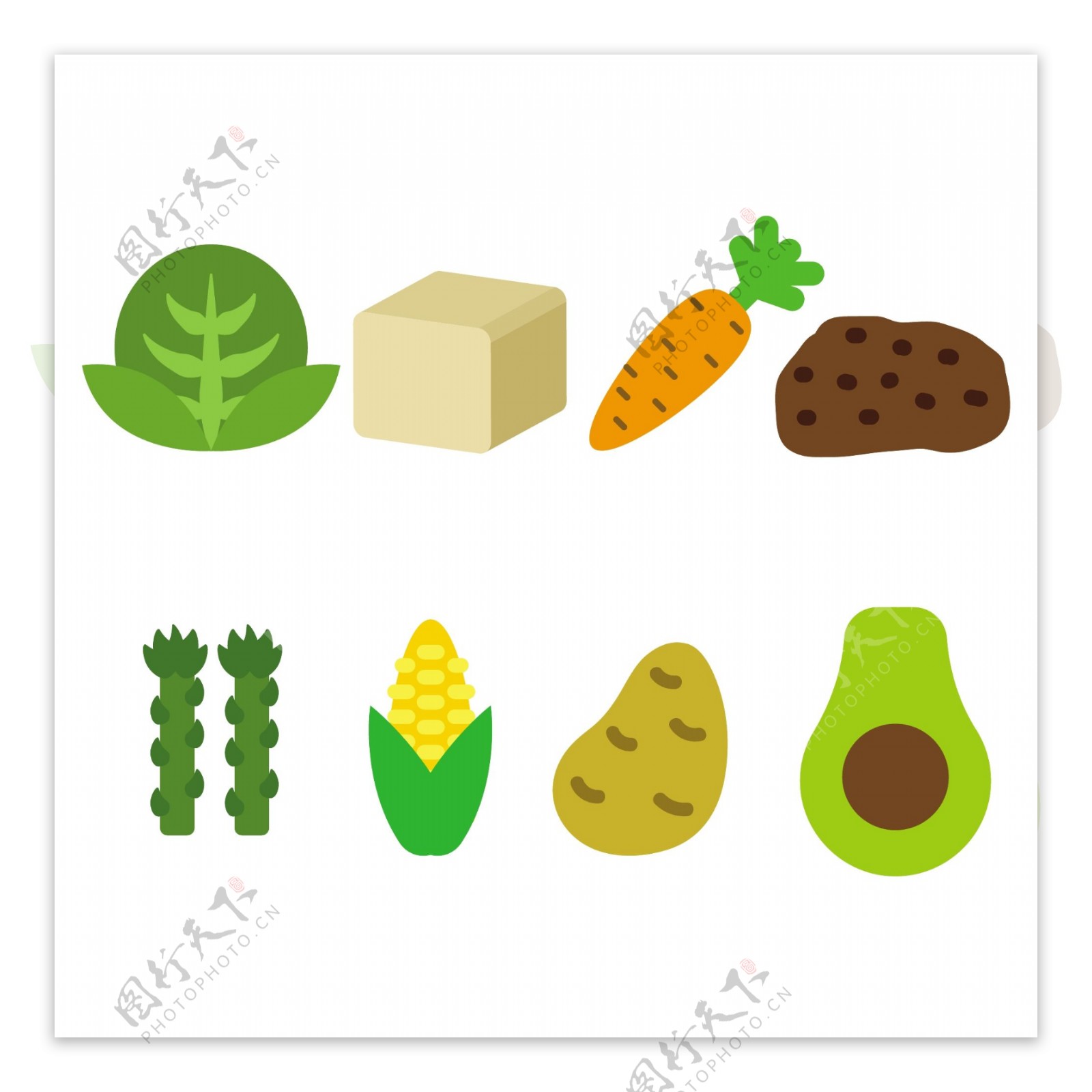手绘扁平食物蔬果图标