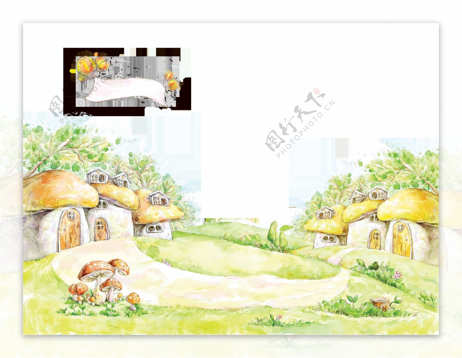 彩绘童话蘑菇城堡草地元素