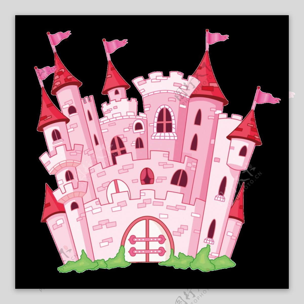 唯美粉色卡通城堡图案元素