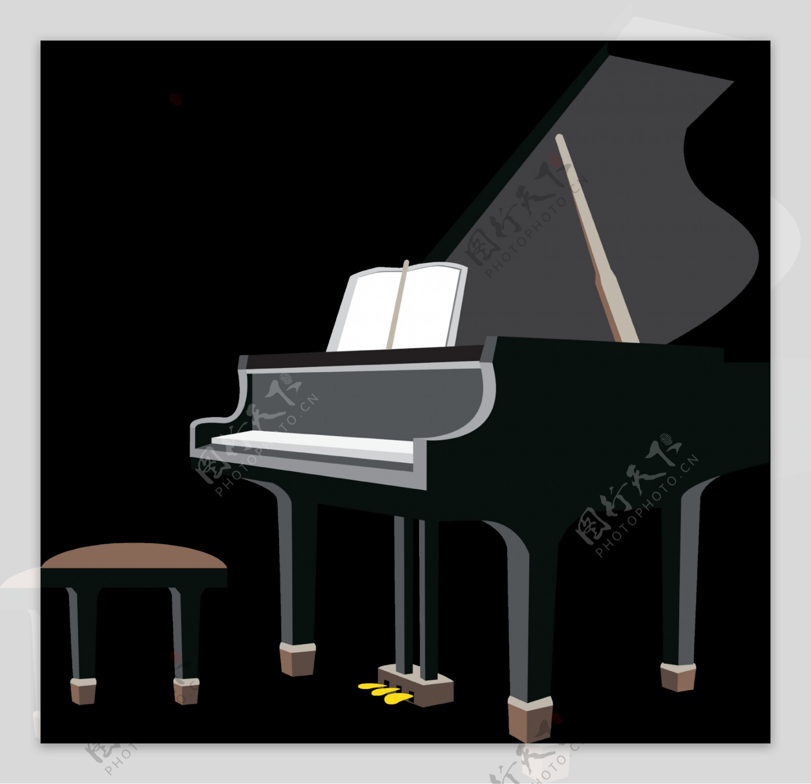 黑色卡通钢琴元素