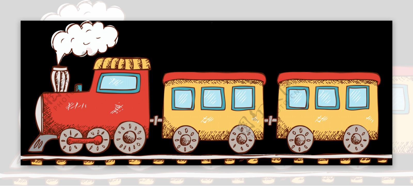 高清卡通手绘小火车玩具