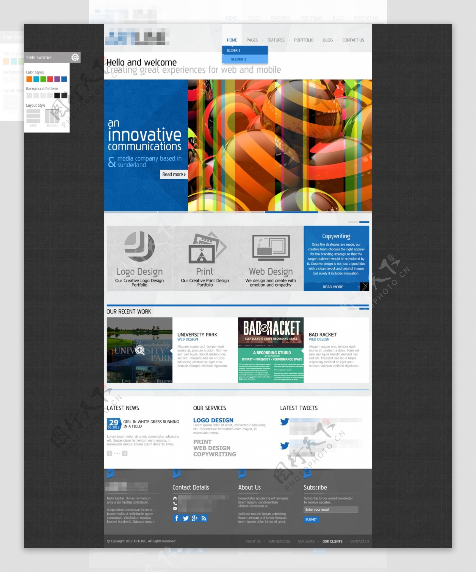 蓝色精美的企业科技创意印刷网站首页设计