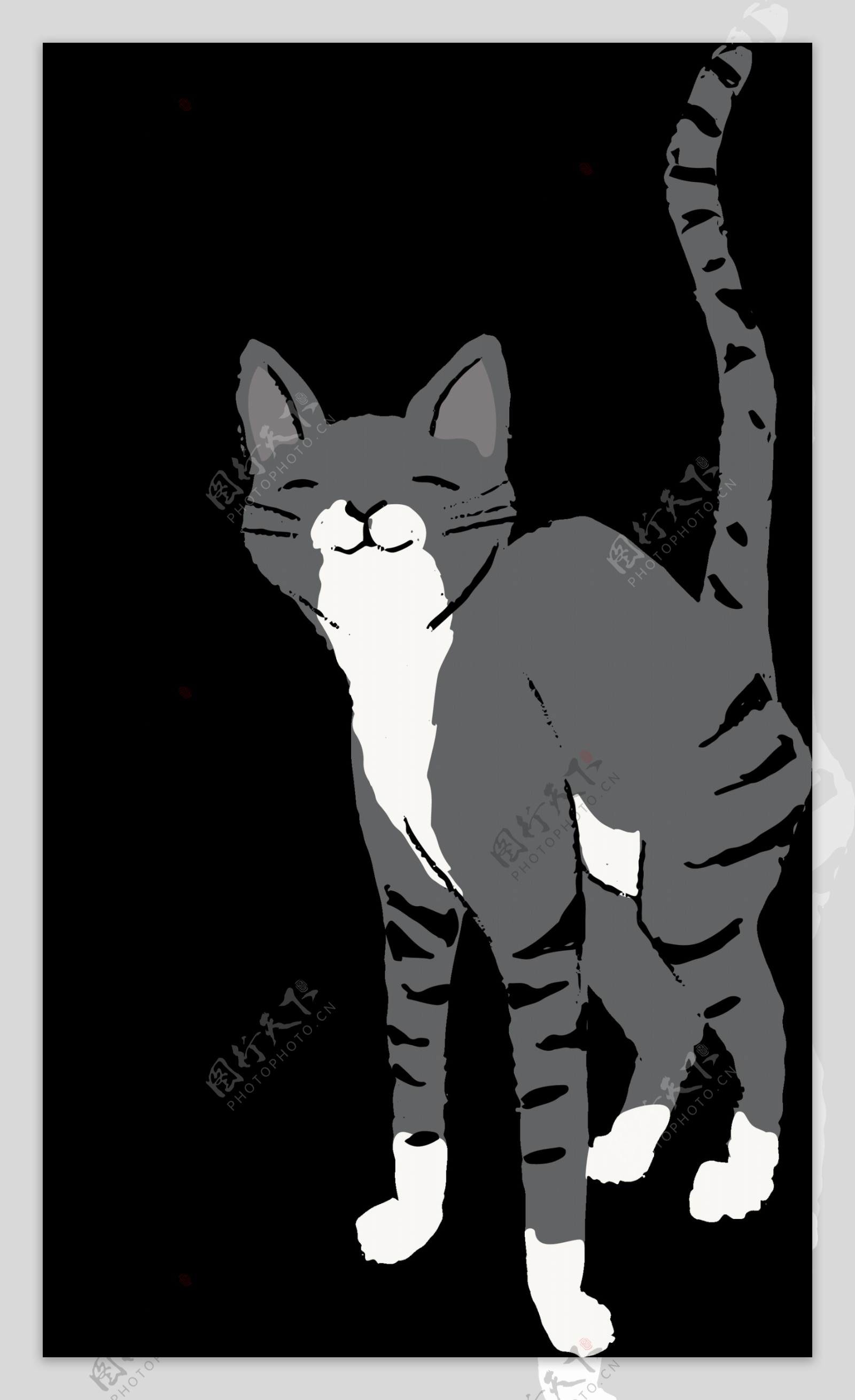 深灰色怂腰微笑的猫透明猫咪素材