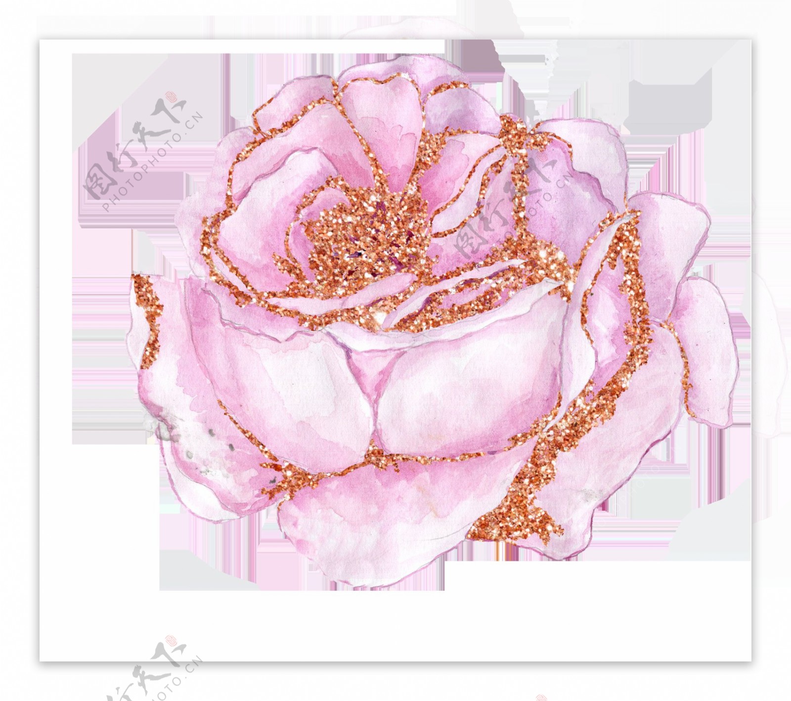 手绘镶金粉的玫瑰花png透明素材
