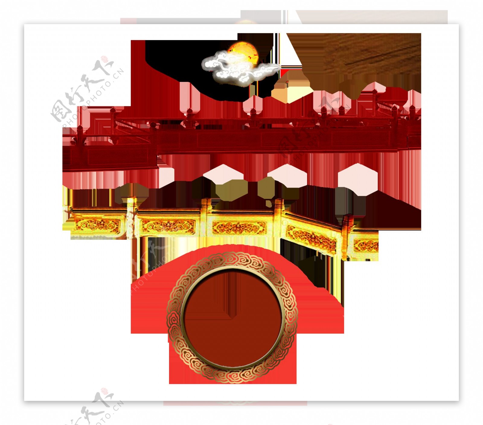 中式栏杆红色金色建筑png元素
