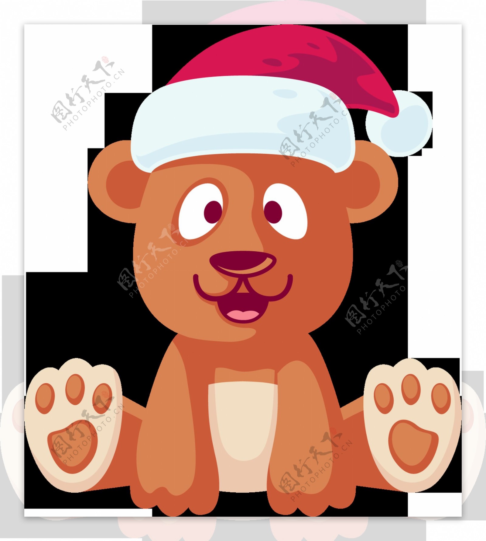 戴着圣诞帽坐着的小熊透明卡通素材