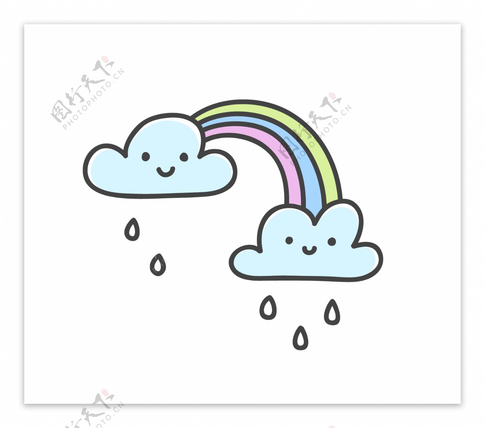 手绘卡通彩虹雨矢量素材
