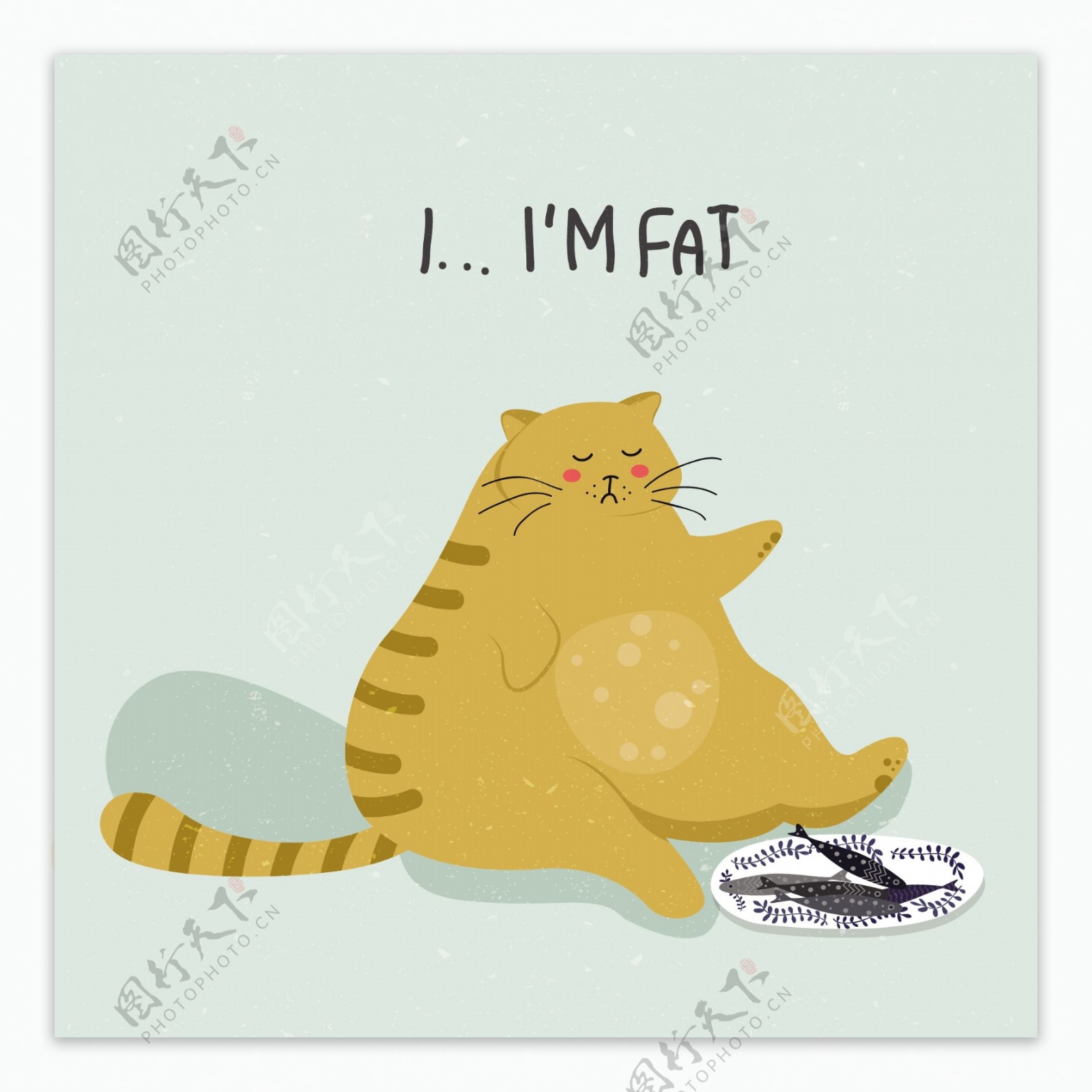 一只肥胖的猫在吃鱼ai矢量元素